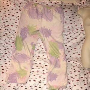 Pink K large Feather Print fleece Pajama Pants - Pastel Pink & Green piling
